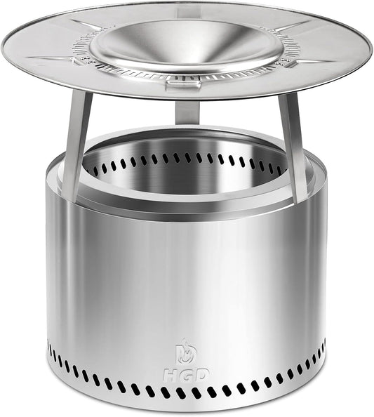 HGD 19.5" Smokeless Firepit with Heat Deflector, Stainless Steel Wood Burning Fire Pit for Friends & Family Gatherings, Secondary Combustion Outdoor Patio Stove for Garden BBQ & Bonfire