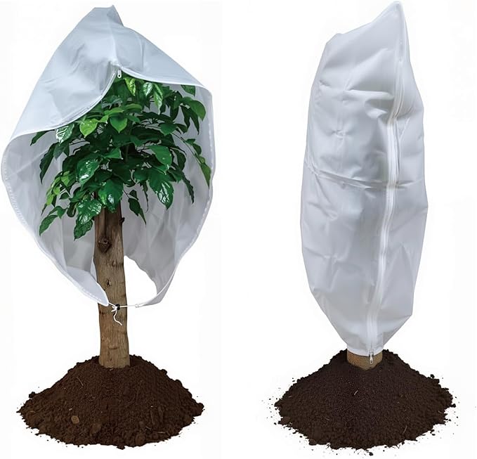 2 Packs Plant Covers Freeze Protection, 39.3'' x 47.2'' Winter Frost Cloth with Zipper & Drawstring White Frost Blankets for Outdoor Garden Plants and Trees