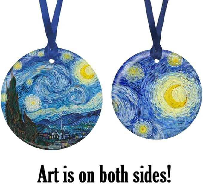 Christmas Tree Ornament, Porcelain Van Gogh Starry Night fine Art Keepsake Ornament by RainCaper