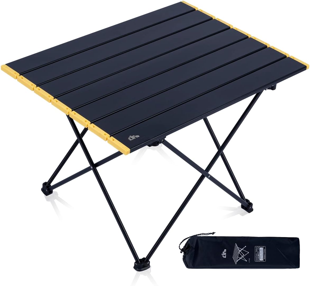 iClimb Ultralight Compact Camping Folding Table with Carry Bag (Black - L)