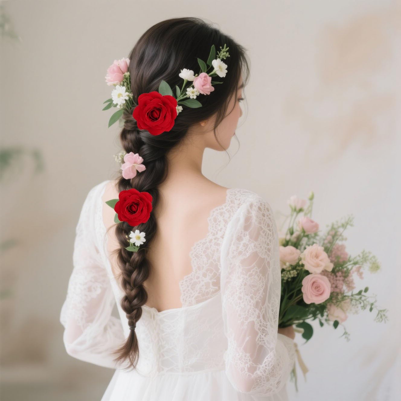 25PCS Artificial Red Rose Flower Heads Velvet Rose Flowers Real Look Rose Flower Heads for DIY Wedding Home Party Baby Shower Decor(Red)