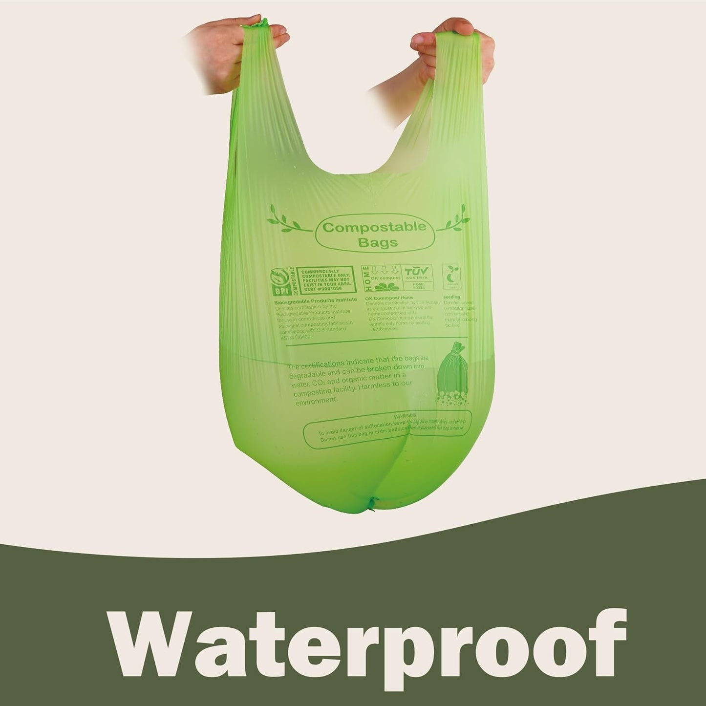 Compost Bags 4-5 Gallon with Handles Tie Extra Thick 0.78 Mils Wastebasket Liners Bags for Kitchen Bathroom Office US BPI ASTM D6400 and Europe OK Compost Home Certified