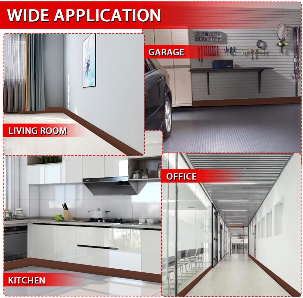 Vinyl Wall Base Baseboard Molding Trim 4" Flexible Self Adhesive Rubber Wall Base Moulding Trim Peel and Stick Design, 4 Inch x 60 Feet, Brown