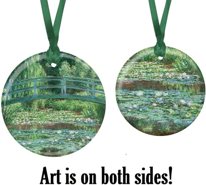 Christmas Tree Ornament, Porcelain Monet Japanese Footbridge fine Art Keepsake Ornament by RainCaper