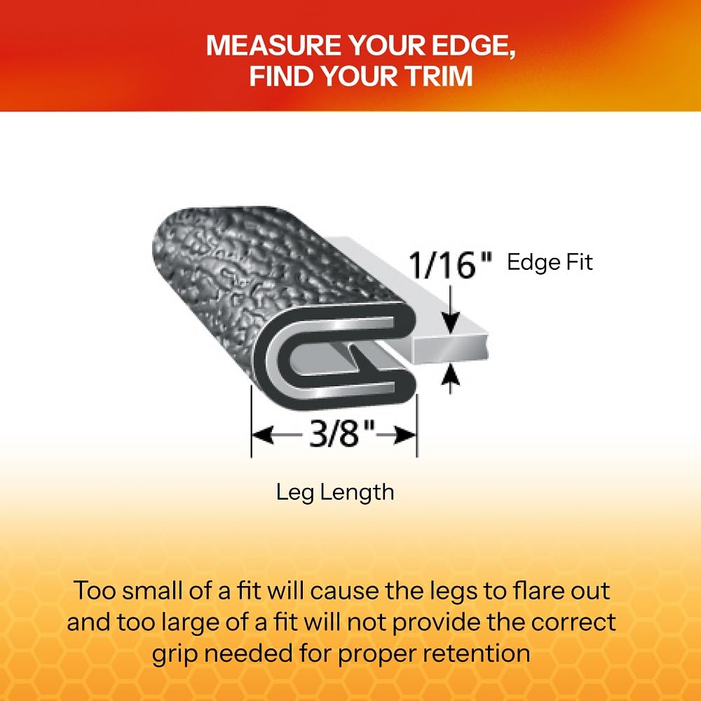 TRIM-LOK Edge Trim - Fits 1/16" Edge, 3/8" Leg Length, 100’ Length - Single Gripping Finger - Black, Pebble Texture - Flexible PVC Edge Protector