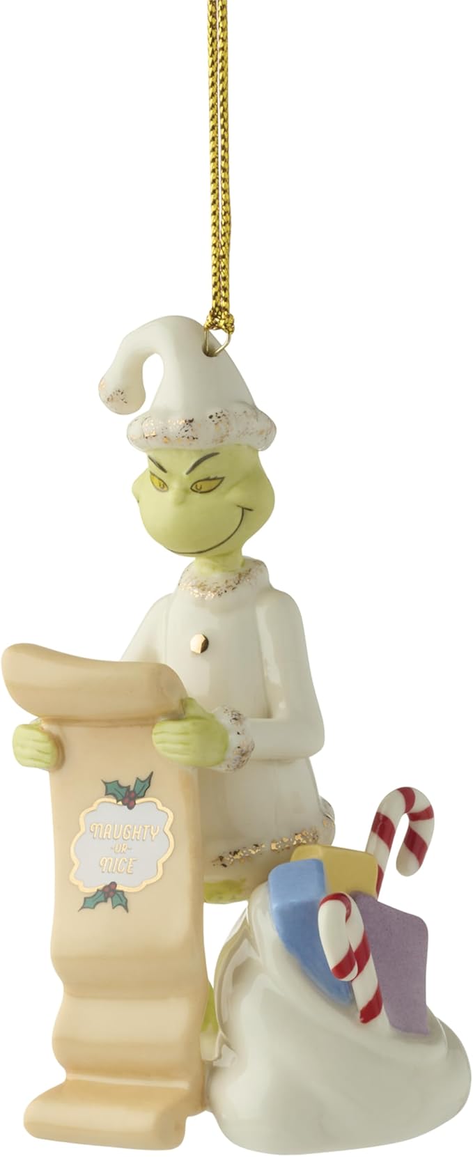 Lenox Ornaments, The Grinchs List Ornament, Porcelain Material with Gold Accents, Includes Gold Cord for Hanging, Holiday Decorations, Christmas Tree, Christmas Decoration, Tree Decor (1 Piece)