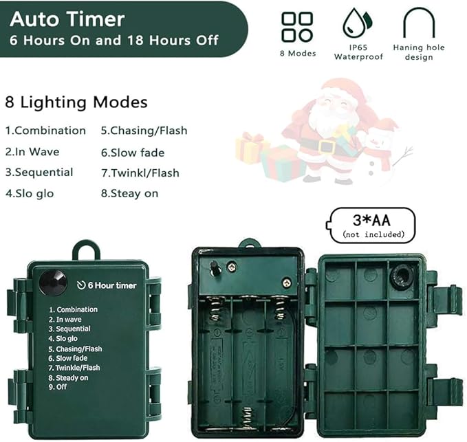 Battery Christmas Lights, 8 Pack LED Mini String Light with 8 Modes Auto-Timer, Waterproof Tree Lights for Outdoor Indoor Xmas Holiday Wreath Garden Decor (Warm White, 50 LED-8 Pack)