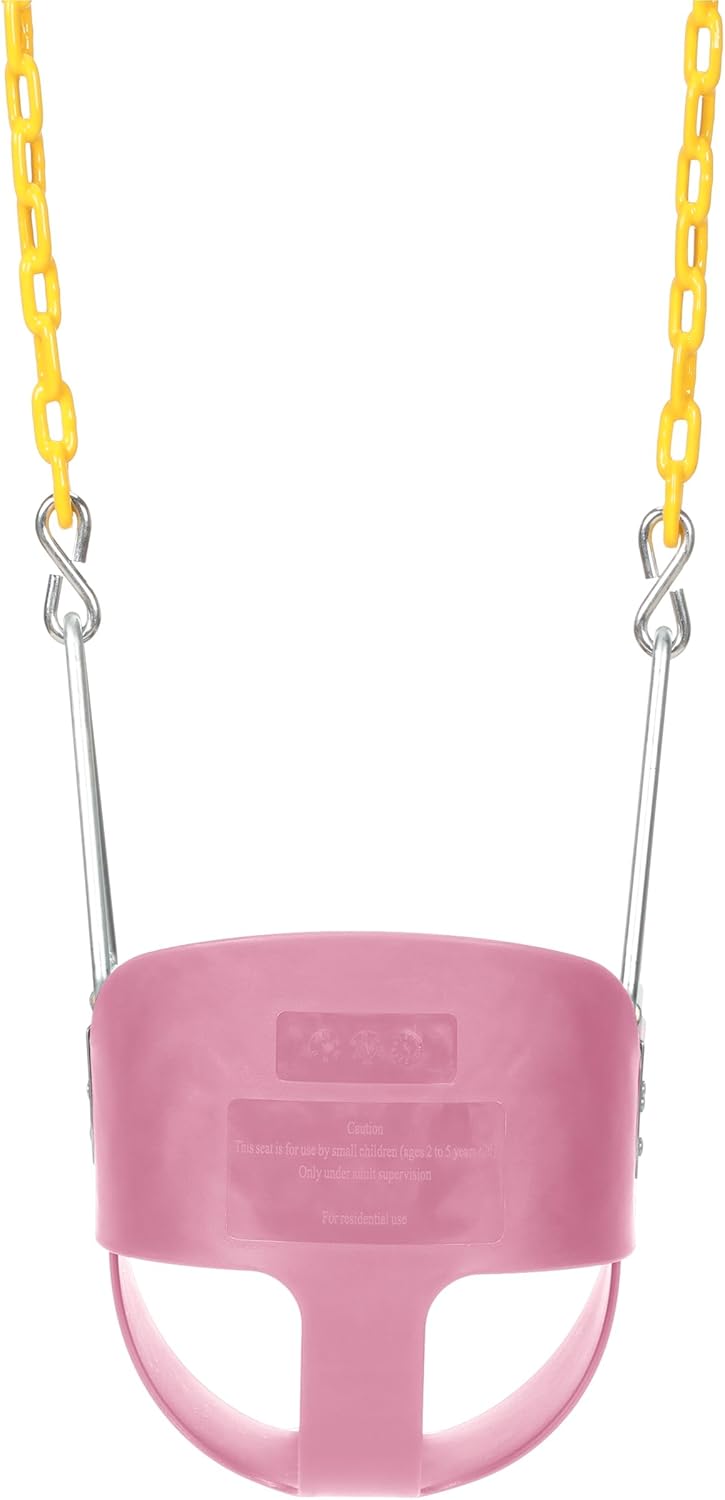 Eastern Jungle Gym Heavy-Duty High Back Full Bucket Toddler Swing Seat | Coated Chains Fully Assembled | Pink Swing Set Accessory