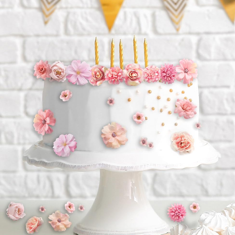 Faux Flower Heads Small Silk Artificial Flower DIY Fake Mini Flowers Rose Daisy Multicolor Flowers Craft Supplies for Wedding Party Wreath Graduation Season Party Home Decor (125, Pink)