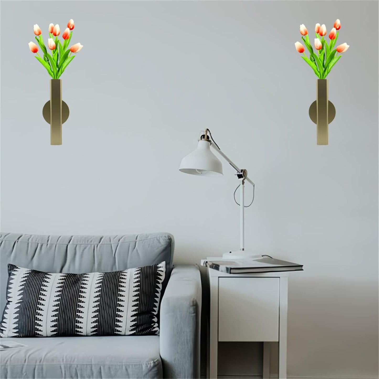 Self Adhesive Wall Vase Metal Tube Decoration Holder Used to Display Dried Flower, Faux Flowers, Fake Flowers, Also Suitable for Cemetery Memorial Decoration (2 PCS Gold)