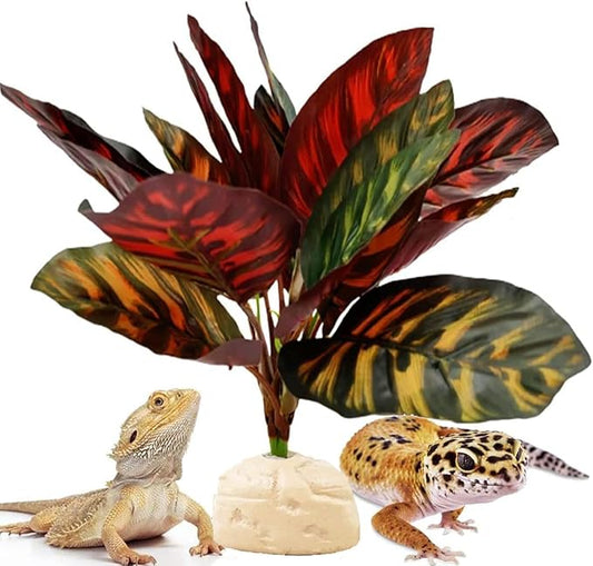 Reptile Terrarium Decor Plants,Amphibian Habitat Decor,Artificial Plants for Tank Accessories (Calathea makoyana -B)