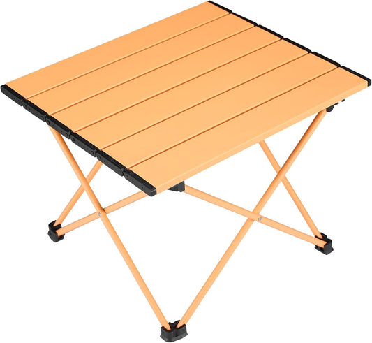 Tesouro Portable Camping Table,Folding Side Table Aluminum Top for Outdoor Cooking, Hiking, Travel, Picnic (Apricot-Small)