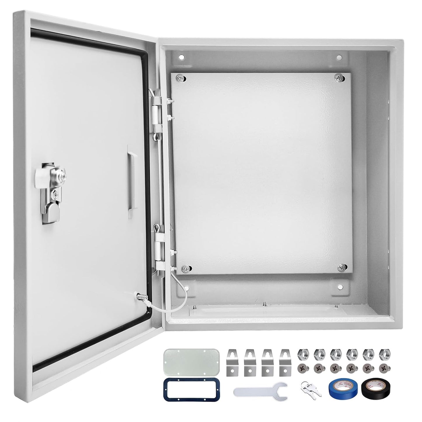 Outdoor Electrical Box 24 x 24 x 12''D NEMA 4X Enclosure Steel Box, Waterproof & Dustproof Outdoor/Indoor Lockable Electrical Junction Box, with Mounting Plate