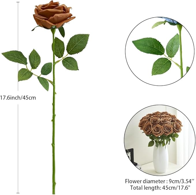 15pcs Fake Roses Artificial Silk Flowers Faux Rose Flower Long Stems Bouquet for Arrangement Wedding Centerpiece Party Home Kitchen Decor