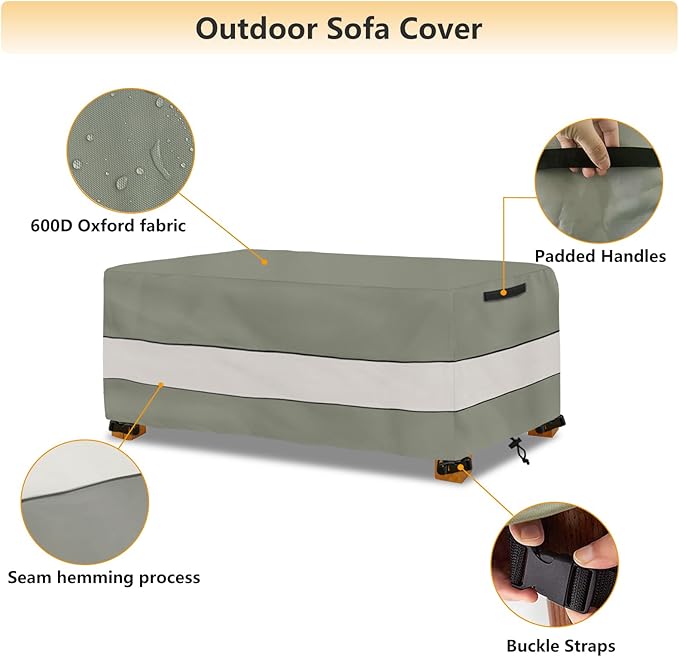 Waterproof Outdoor Coffee Table Cover,Rectangular Patio Small Side Table Cover,Outdoor Table Covers Rectangle Waterproof,48 x 28 x 16 inch -Grey Green