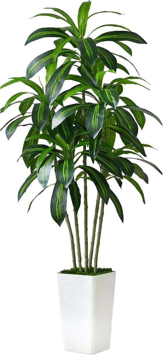 Artificial Dracaena Tree-6FT Tall Fake Plants with White Tall Planter-Artificial Plants Indoor Floor Plant in Pot-Large Tropical Fake Yucca Potted Tree for Home Office Living Room Decor