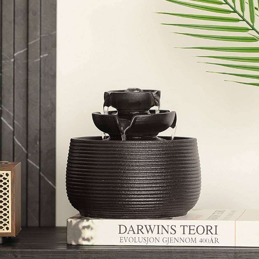 Outdoor and Indoor Water Feature Fountain Waterfall Tabletop Desktop mini Ceramic Garden Fountain (Black A172)