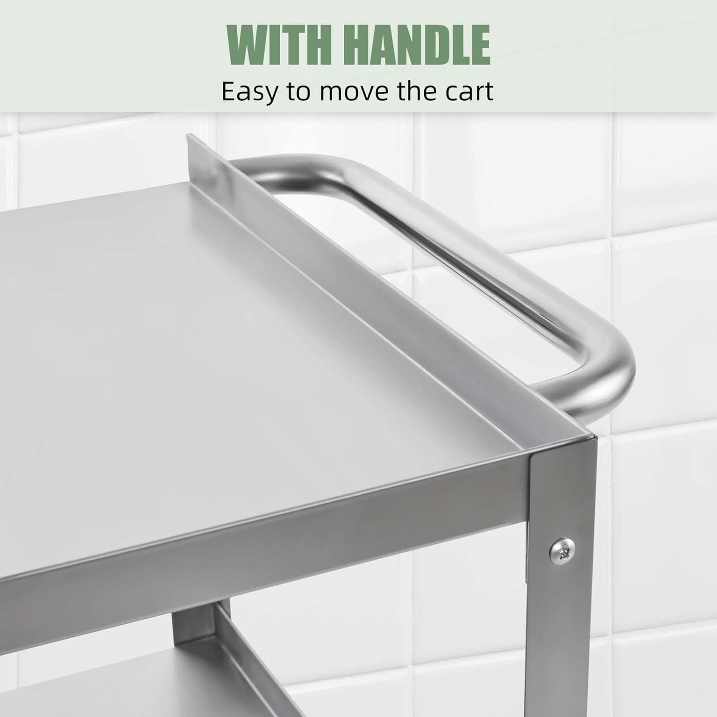 Hally Stainless Steel Utility Cart 3 Tier NSF Commercial Heavy Duty Metal Mobile Food Rolling Cart with Handle and Wheels for Kitchen, Restaurant, Hospital, Laboratory and Home, 24" L x 16" W x 34" H