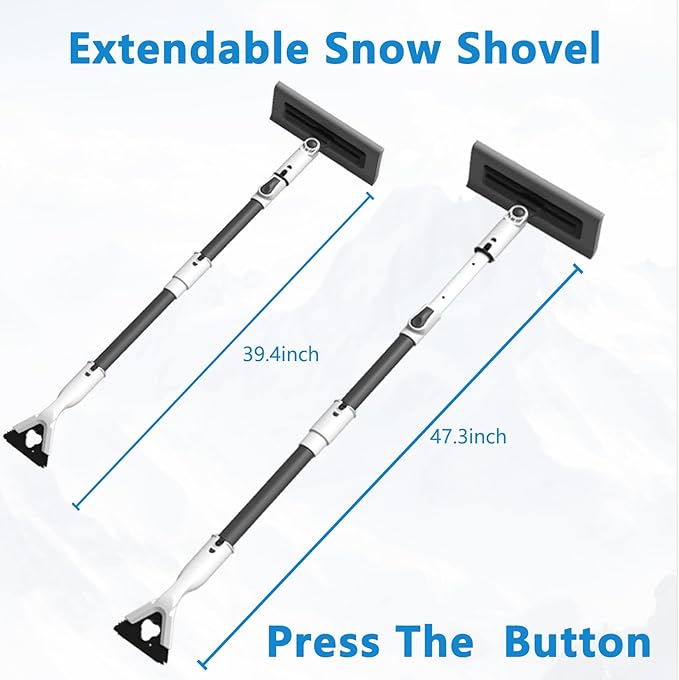 47.3" Ice Scrapers for Car Windshield, EVA Foam Snow Brush for Car, Heavy Duty Snow Broom & Squeegee with 180° Pivoting Head, Scratch-Free Extendable Snow Pusher for Car, SUV, Truck
