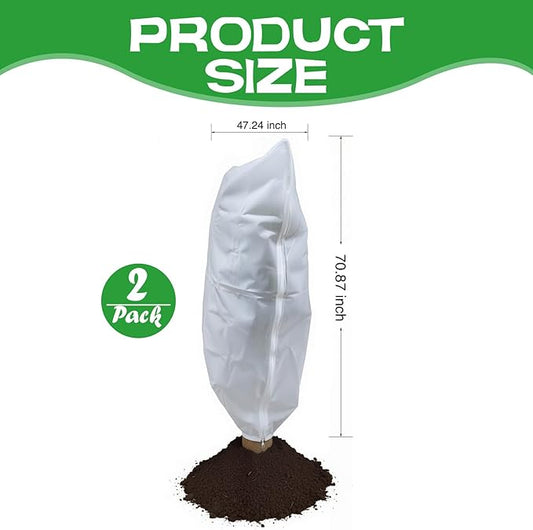 2 Packs Plant Covers Freeze Protection, 47.2'' x 70.8'' Winter Frost Cloth with Zipper & Drawstring - White Frost Blankets for Outdoor Garden Plants and Trees