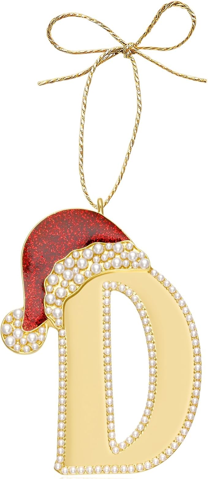 2025 Christmas Ornaments, Letter D Ornaments for Xmas Tree, Hanging Christmas Red Hat Ornament for Mother Best Friends Sister Wife