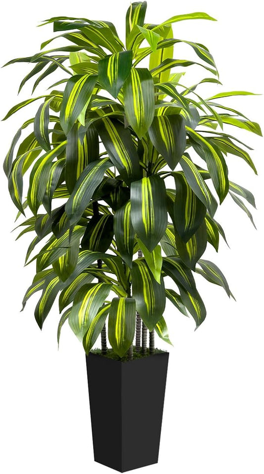 5FT Tall Fake Plant Artificial Dracaena Tree with Black Planter Faux Plants Indoor Living Room Artificial Plants Indoor Decor Large Fake Plant