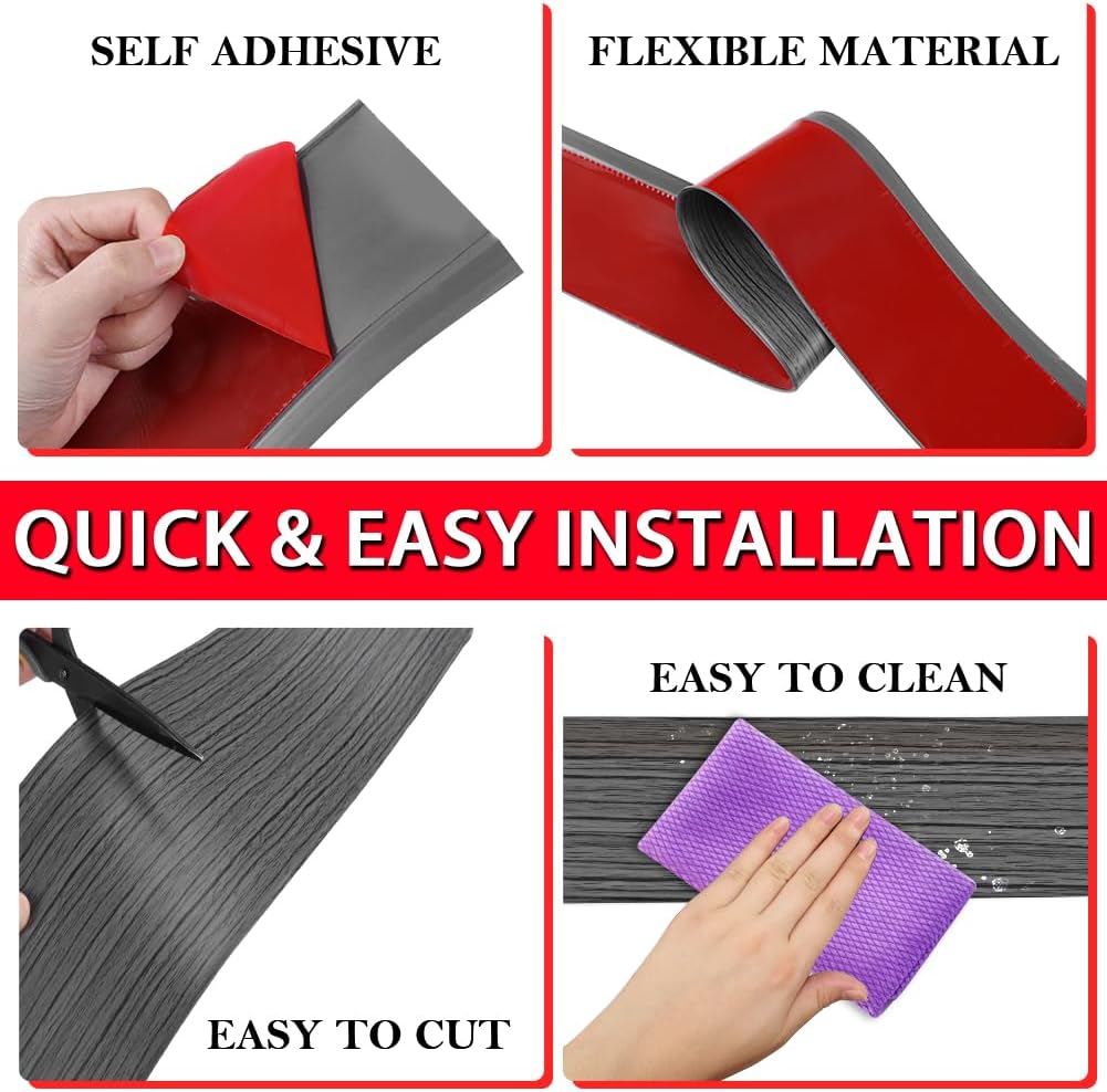 Vinyl Wall Base Baseboard Molding Trim 6" Flexible Self Adhesive Rubber Wall Base Moulding Trim Peel and Stick Design, 6 Inch x 20 Feet, Dark Gray Wood