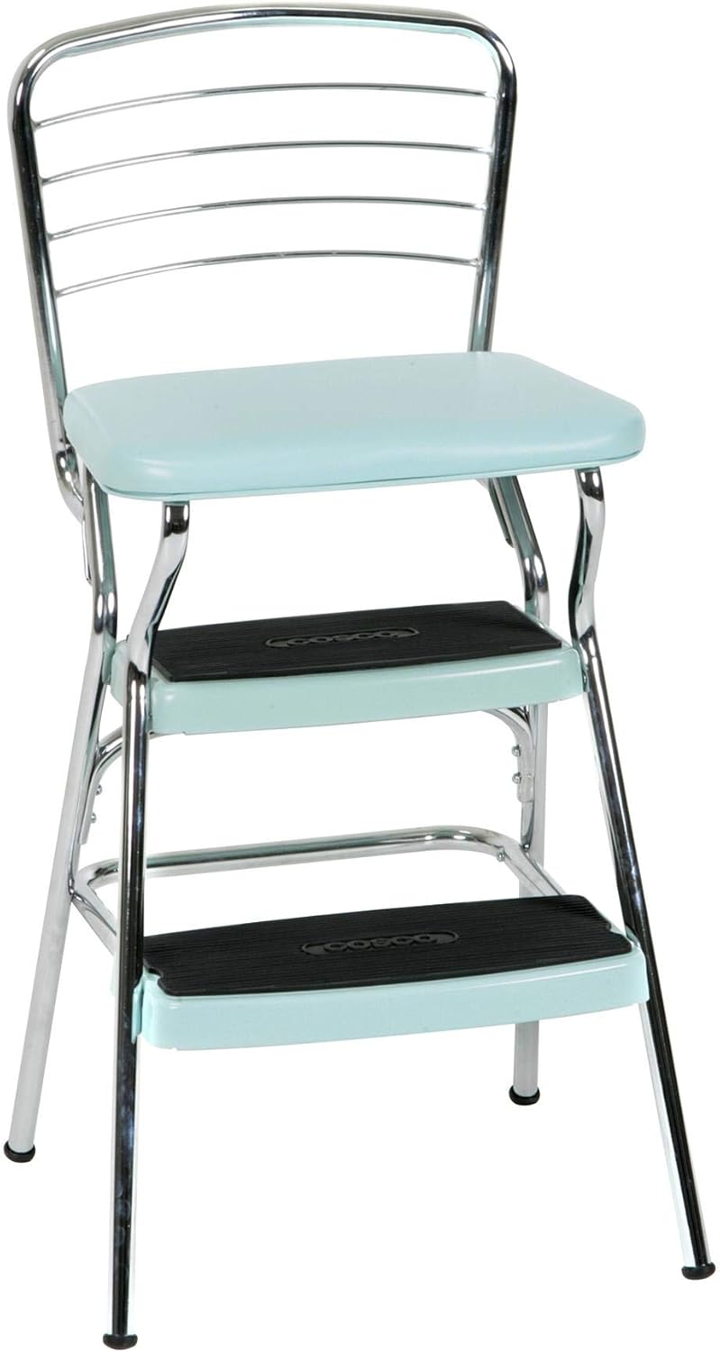 COSCO Stylaire Retro Chair + Step Stool with Flip-Up Seat, Teal