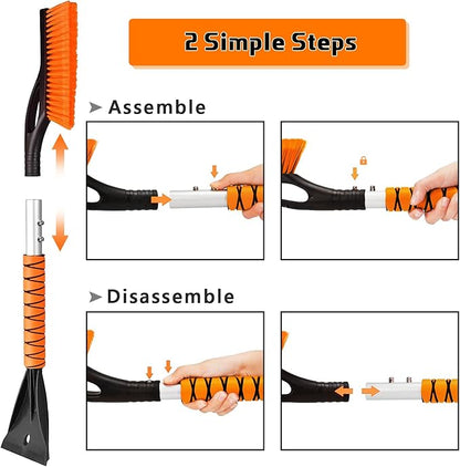 27" Snow Brush and Ice Scrapers for Car Windshield, Car Accessories for Men Detachable Snow Scrapers with Ergonomic Foam Grip for Cars, Trucks, SUVs