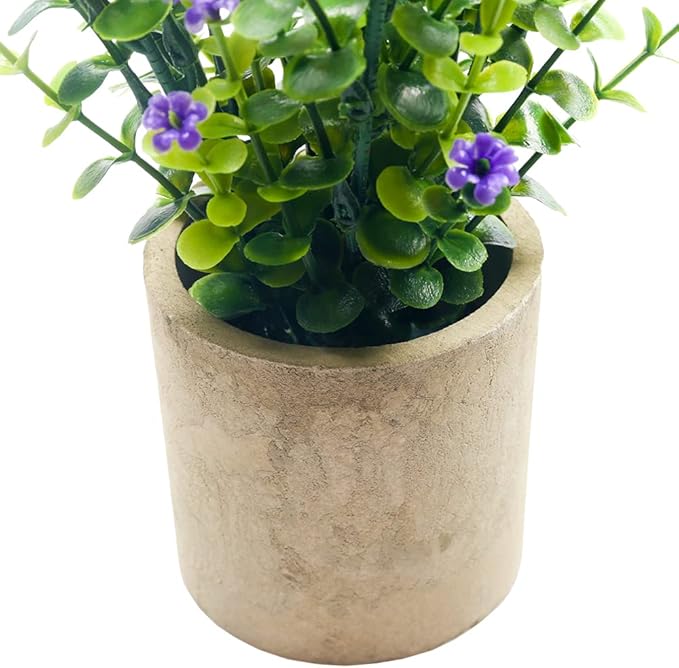 Artificial Mini Potted Plants Fake Plastic Milan Flower for Farmhouse Living Room Bathroom Office Desk Shelf Home Greenery Decoration (Purple)