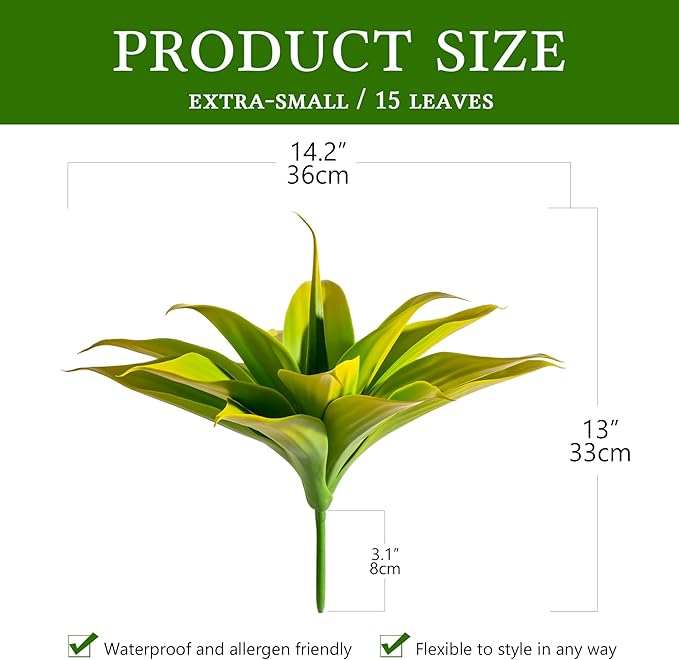 Artificial Agave Faux Agave 14.2In Fake Greenery Outdoor Artificial Plant Fake Plant for Indoor Home Decor Plastic Plant Outdoor Decoration Front Porch Decor Simulation Plants 2Pack,Yellow