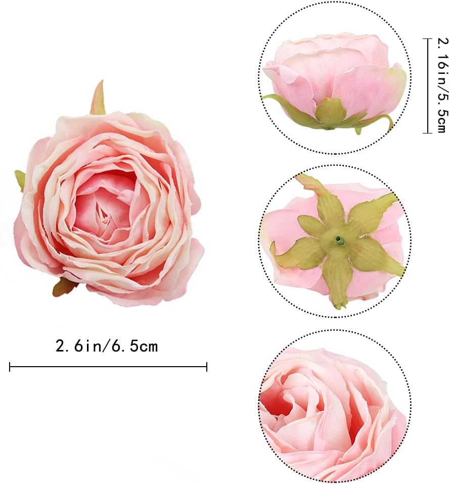 IPOPU Pink Artificial Flowers Rose Heads 25PCS Dried Pink Flowers Artificial Roses with Stems Fake Flowers for Bridal Shower Decorations Silk Flower Heads Bulk Arrangements (Pink)