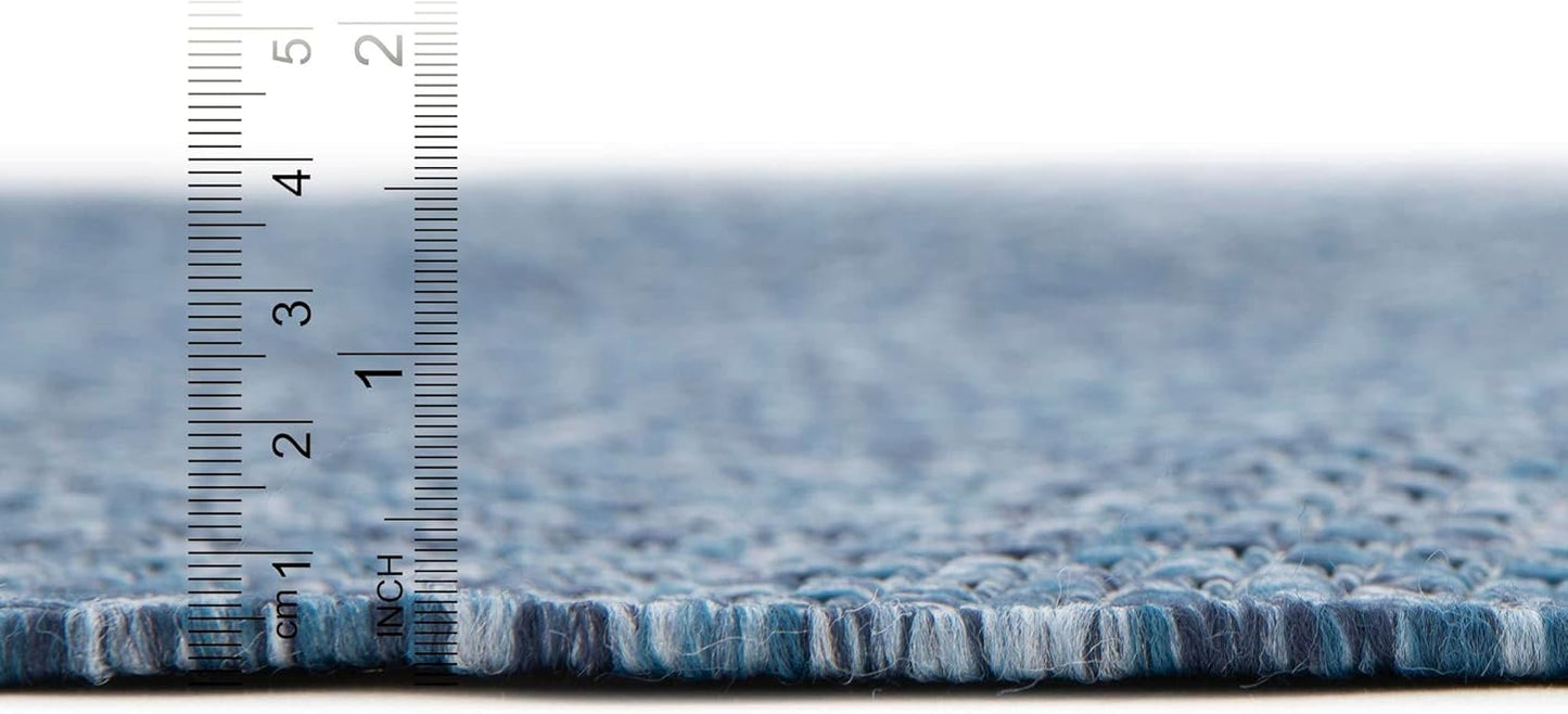 Unique Loom Collection Casual Transitional Solid Heathered Indoor/Outdoor Flatweave Area Rug (13' Square, Blue/Navy Blue)