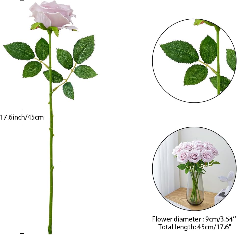 Artificial Rose 10pcs Open Flower Bouquet Faux Rose Stems for Wedding Arrangement, Bridal Bouquet, Centerpiece, Fake Faux Silk Flowers (Dusty Purple)