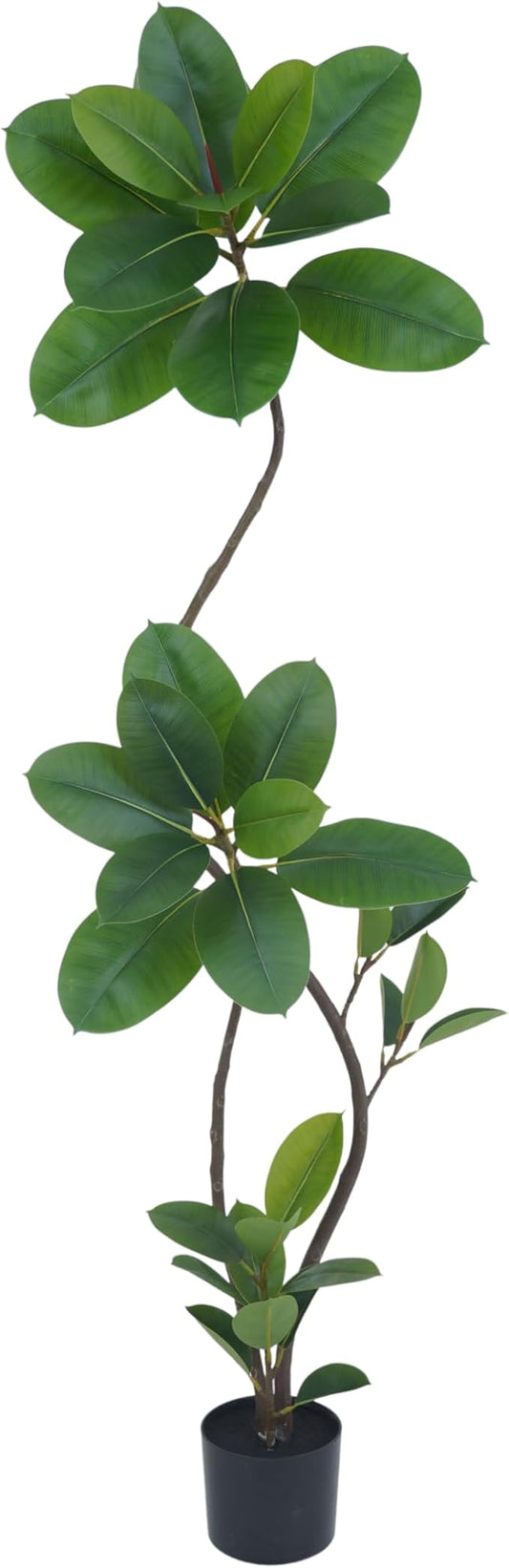 Artificial Rubber Tree Plant, 6ft Tall, Black with Round Planter, All Season Home Decor (Green,6ft)