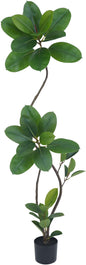 Artificial Rubber Tree Plant, 6ft Tall, Black with Round Planter, All Season Home Decor (Green,6ft)