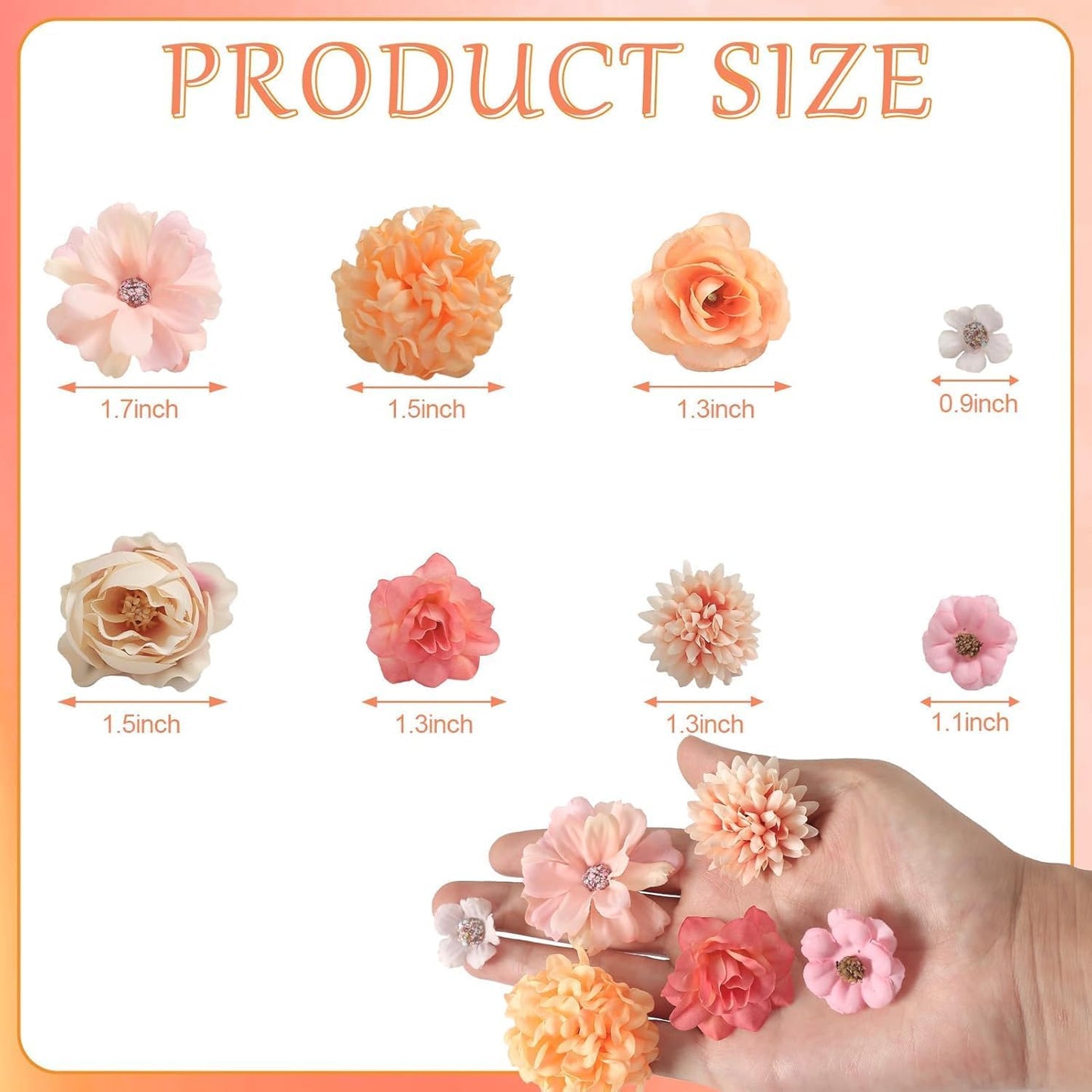 Small Artificial Flower Heads 2-4 cm, Fall Silk Faux Orange Peony Daisy Rose, for DIY Crafts, Wedding Garland, Graduation Cap, Cake Topper & Home Decoration (125, Orange)