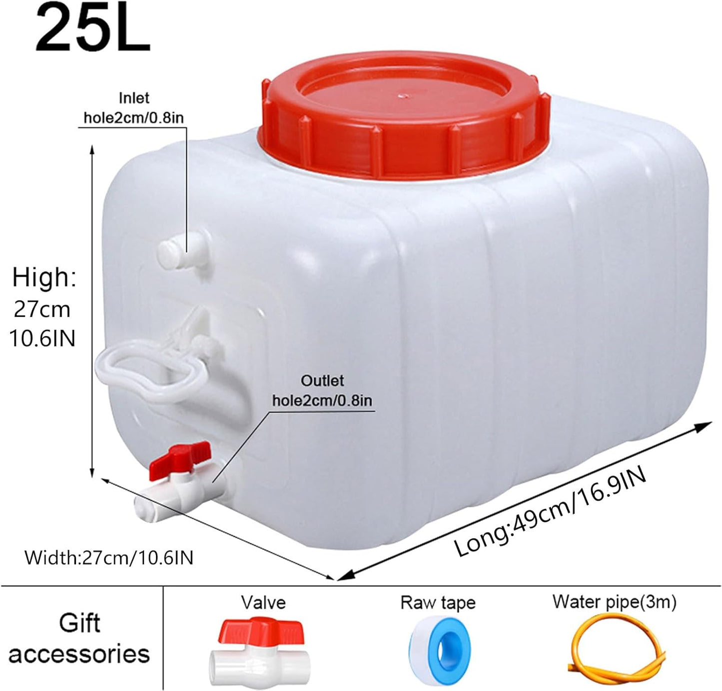 Water Storage Container with Spigot Hose, 52.8 Gallon Portable Water Tank Thick Water Dispenser Carrier Heavy Duty Water Bucket for Hiking Picnic Vehicle Outdoor Emergency(Size:25L/6.6Gal)