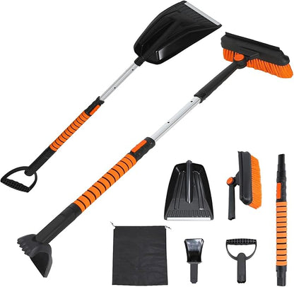 34'' to 41'' Extendable Snow Brush, Ice Scraper for Car Windshield, Emergency Snow Shovel Snow Broom with Foam Grip 180° Pivoting Brush Head, Telescoping Snow Scraper for Car SUV Truck