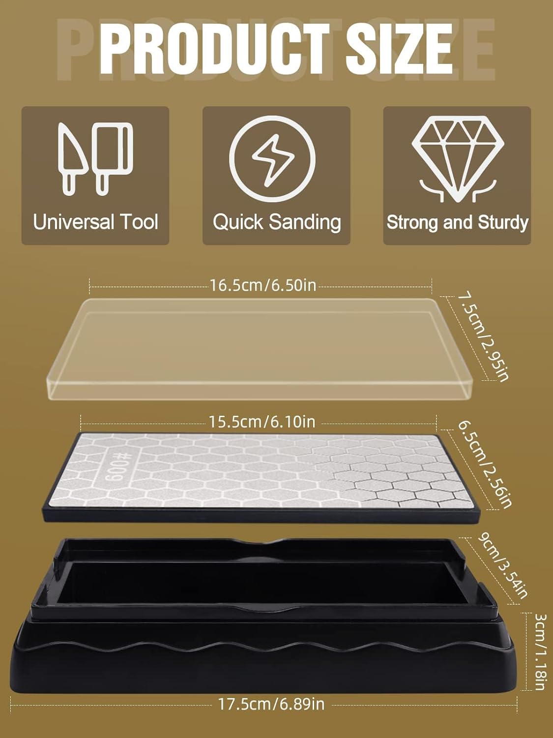 Double-Sided Diamond Sharpening Stone, Kalolary Knife Sharpener Stone Whetstone Honeycomb Surface Plate with Non-slip Base for Scissors Knives Outdoor Kitchen Sharpen Tools (600/1200 Grit, 150 x 63mm)