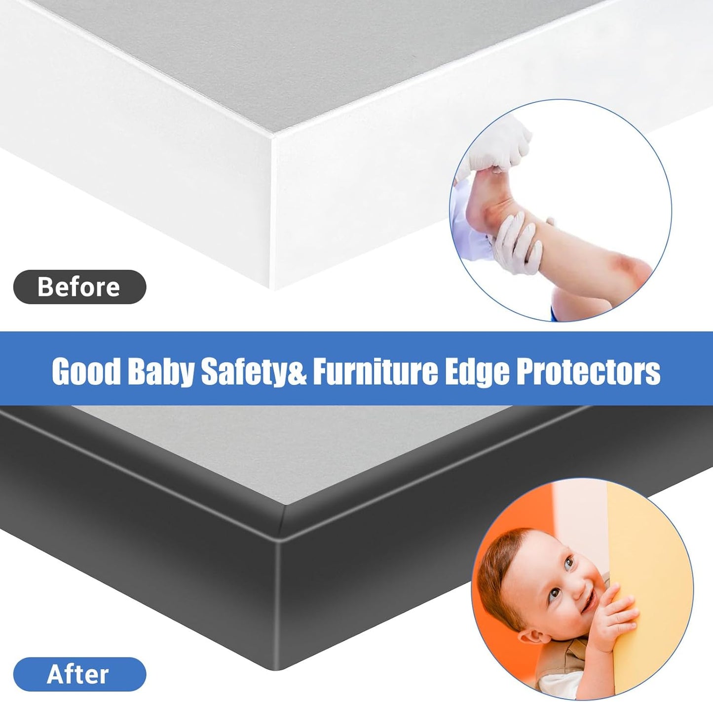 Rubber Edge Trim, Self-Adhesive U Shaped Edge Protector for Plywood, Cabinet, 2-1/4" Wood Edge Banding, Flexible Furniture Repair, EPDM Material, Fit 2-1/4"(57mm), Length 10Ft, Black