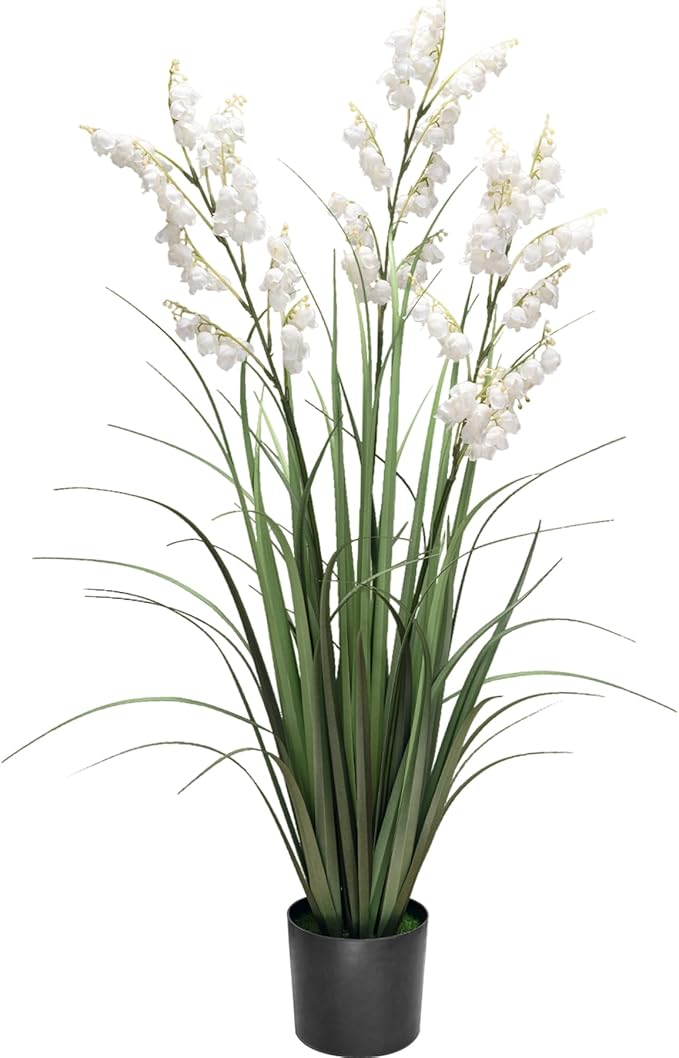 Artificial Tall Grass Plants with Pots 36" 1 Pack Lily of The Valley Artificial Grass Home Interior Decorating and Outdoor Garden Decorations(White)