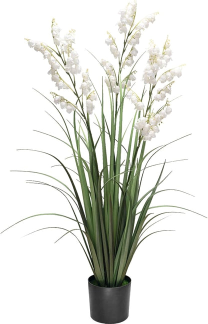 Artificial Tall Grass Plants with Pots 36" 1 Pack Lily of The Valley Artificial Grass Home Interior Decorating and Outdoor Garden Decorations(White)