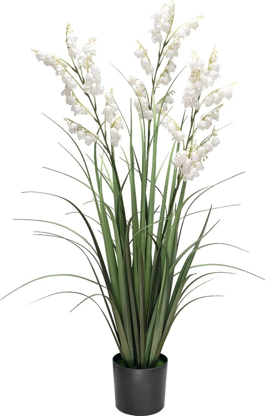 Artificial Tall Grass Plants with Pots 36" 1 Pack Lily of The Valley Artificial Grass Home Interior Decorating and Outdoor Garden Decorations(White)