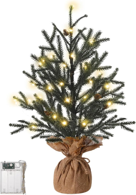 22" Mini Christmas Tree, Small Artificial Tabletop Christmas Trees Decor with Lights, Outdoor Indoor Porch Table Centerpieces Xmas Christmas Decorations