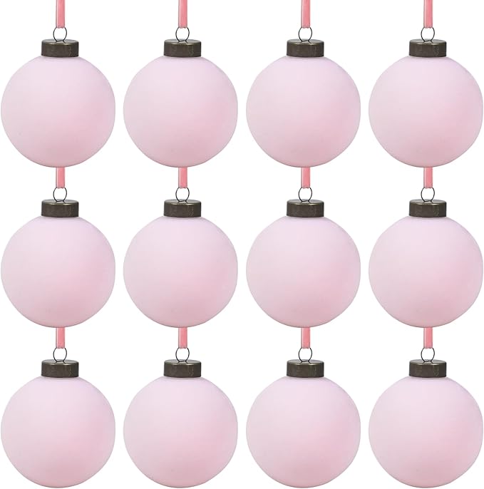 12 Pcs Velvet Christmas Balls Bulk Shatterproof Plastic Christmas Tree Decorations for Decorative Hanging Baubles (12, Pink, 2.36Inch)