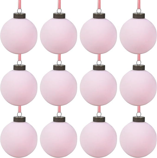 12 Pcs Velvet Christmas Balls Bulk Shatterproof Plastic Christmas Tree Decorations for Decorative Hanging Baubles (12, Pink, 2.36Inch)
