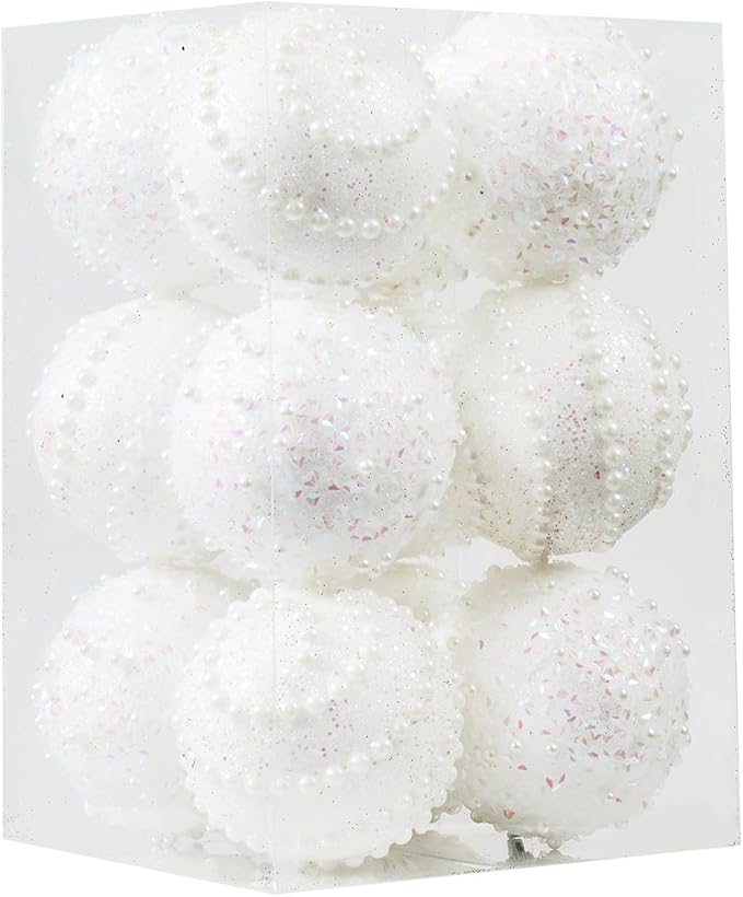 White Christmas Ball Ornaments,12ct Christmas Tree Shatterproof Plastic Hanging Sequin Xmas Balls for Festivals Holiday Party Decorations(70mm/2.76")