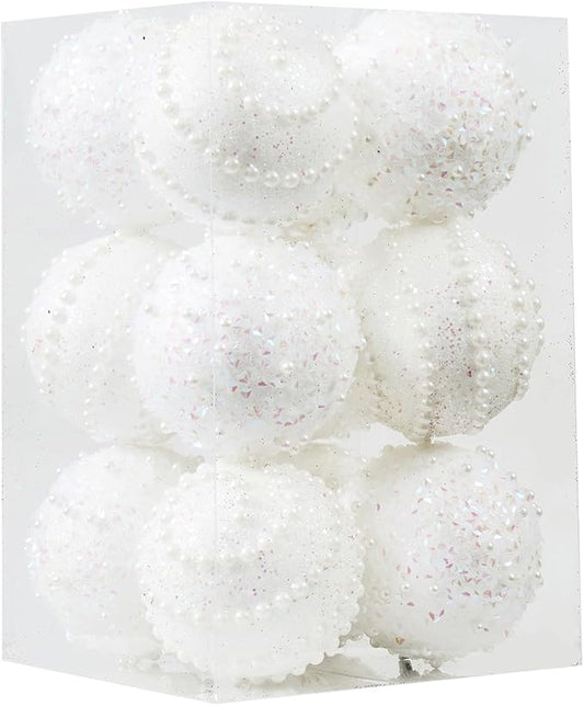 White Christmas Ball Ornaments,12ct Christmas Tree Shatterproof Plastic Hanging Sequin Xmas Balls for Festivals Holiday Party Decorations(70mm/2.76")