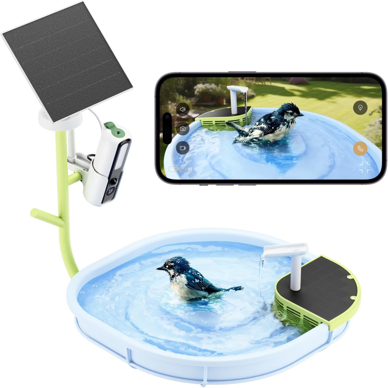 RELI Birddy Original Smart Bird Bath with Camera Solar Powered, Automatic Flowing Birdbath with Birds Watching Camera, AI Identify, Live View, Instant Notify, Ideal Gift for Bird Lovers